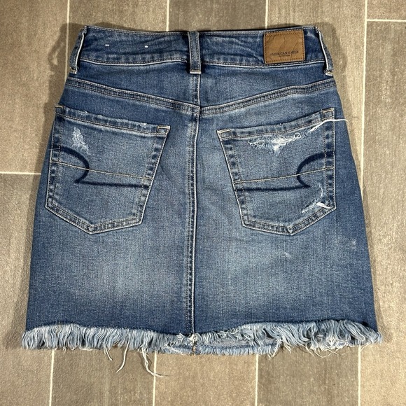 American Eagle Blue Jean Skirt Size 00 High Rise Mini Embroidered‎ Stretch Denim - Picture 7 of 9